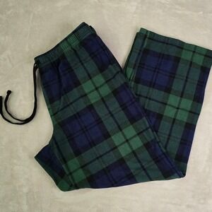 Croft & Barrow Mens L‎ Green Blue Plaid Fleece Pajama Pants Loungewear Pockets